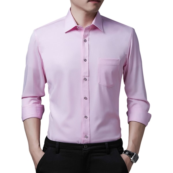 Miesten Slim Fit Pink Pitkähihainen Napitettu Pukeutumispaita