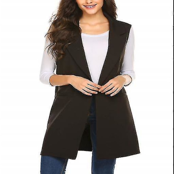 Ærmeløs sort revers blazer vest XL