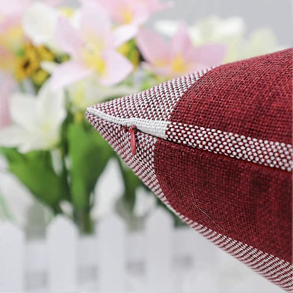 Sett med 2 Farmhouse Buffalo Check Plaid Pynteputetrekk Putetrekk Polyester Lin for Julehjem Dekor Rød og Hvit, 45 x 45 cm