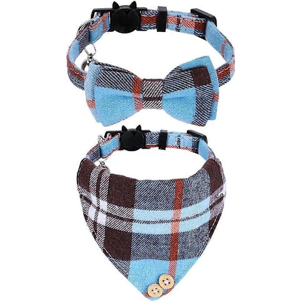 Brytbar Kattkrage med Bjällror - 2-pack Kattkrage med Bjällror, Kattkragar med Bandana, Tillbehör