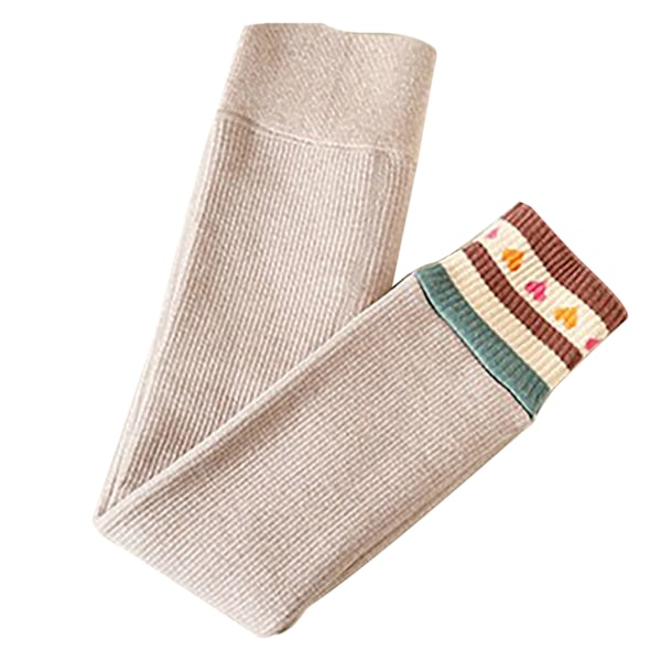 Flickor Vinter Tjocka Varma Byxor Öppna Gren Byxor Stripe Love Flickor Bomulls Leggings M Havregrynsfärg Ålder 2 till 4 År Gamla