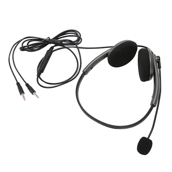 Callcenter-headset - Multifunktionelt, stilfuldt, støjreducerende HD-opkald, høreværn, telefonheadset, rumgrå, dobbelt 3,5 mm