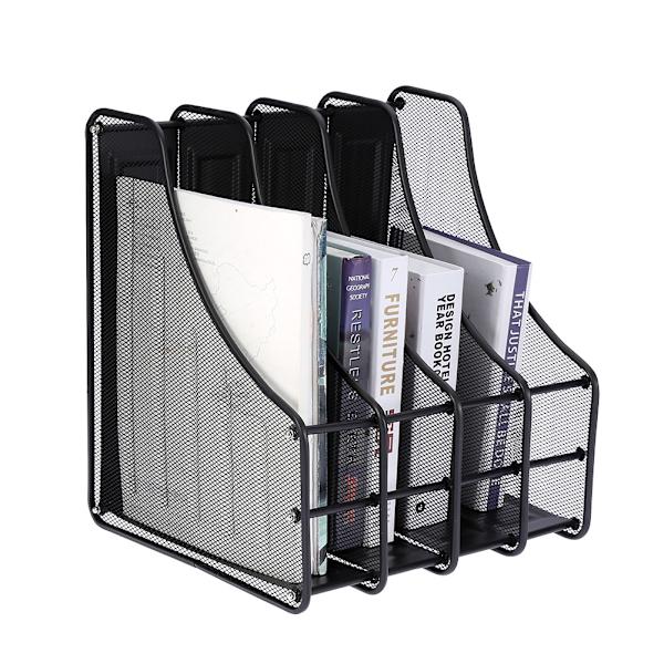 4 Slots Metal Magazine Book File Stand Organizer Sorterare Vertikal Hållare Office Home School