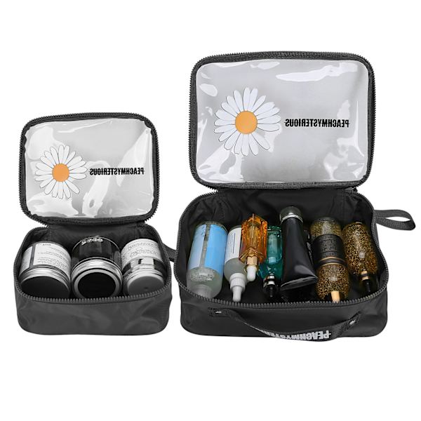 2stk Makeup Opbevaringstaske PVC Transparent Toiletartikler Rejse Kosmetiktaske Bærbar Makeup Taske Sort