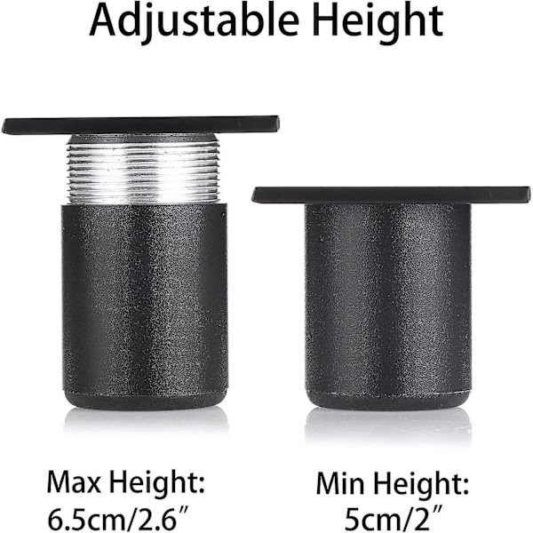 Justerbara Möbelfötter - Set om 4, 5 cm Höjd, Aluminiumlegeringsben för Soffa, Skåp, Ottoman, Skåp - Svart
