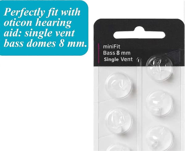 Hearing Aid Replacement Dome for Oticon, Oticon Minifit Double Vent Bass Dome (6mm/2-pack), Universal Dome for Oticon Hearing Aid Consumables. 8MM SINGLE VENT