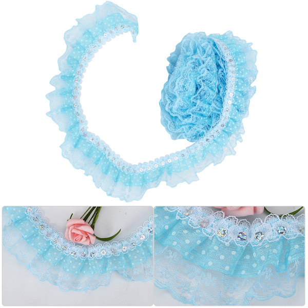 5 meter flersidig 45mm tryckt prickar veckad trim mesh spetsband sy sequiner broderad DIY hantverk (blå)