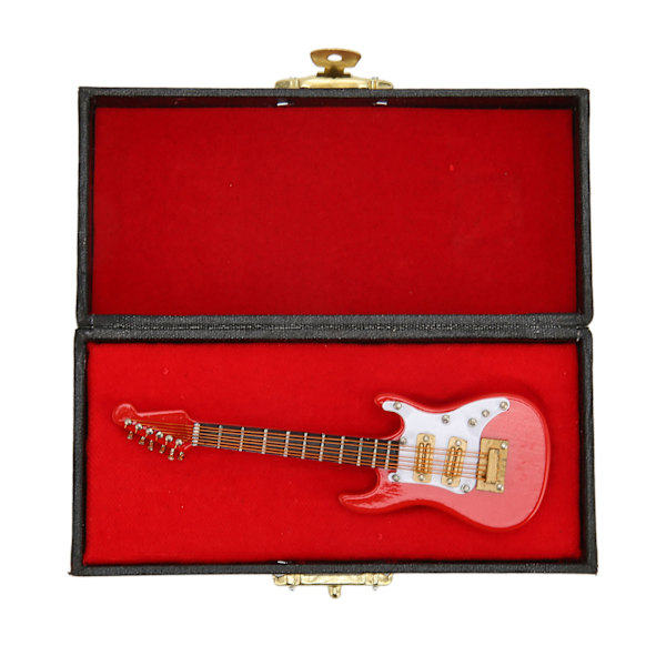 Miniature Elektrisk Guitar Rød Hvid Farve Stilfuld 3.9in Længde Utsøgt Mini Guitar Model med Æske til Bord Rød