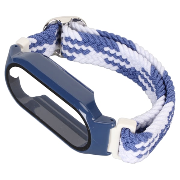 Mjuk nylonflätad klockarmband med stötfångarskydd skärmskyddsaccessoar passar för Mi Band 7 blå vit och blått fodral