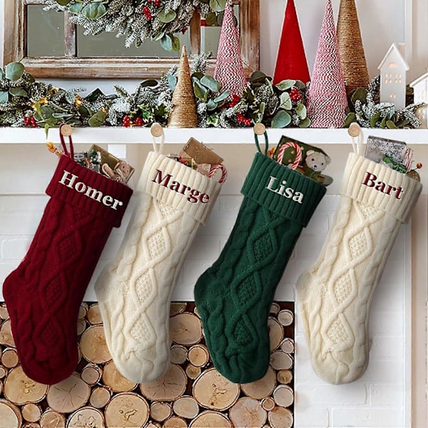 Julestrømper Familie Julestrømper Store Strikkede Julestrømper til Barn 4 stk (Rød, Hvit, Grønn)
