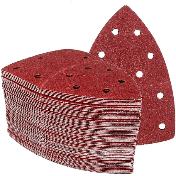 Prio-Slibetrekant │60 stk. │ 11 huller │ 105 x 152 mm │ Mixpakke (10 x korn 40/60/80/120/180/240 hver) │ til flere slibemaskiner │ Slibepapir │