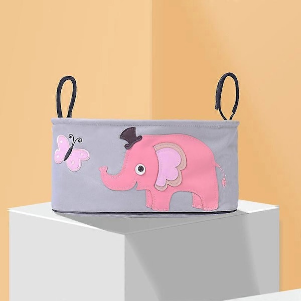 1 stk. (åben type - lyserød elefant, ca. 32x14x17cm) multifunktionel babyflaske vandkop pusletaske klapvogn opbevaring hængende taske, Klapvogns Organizer Ba