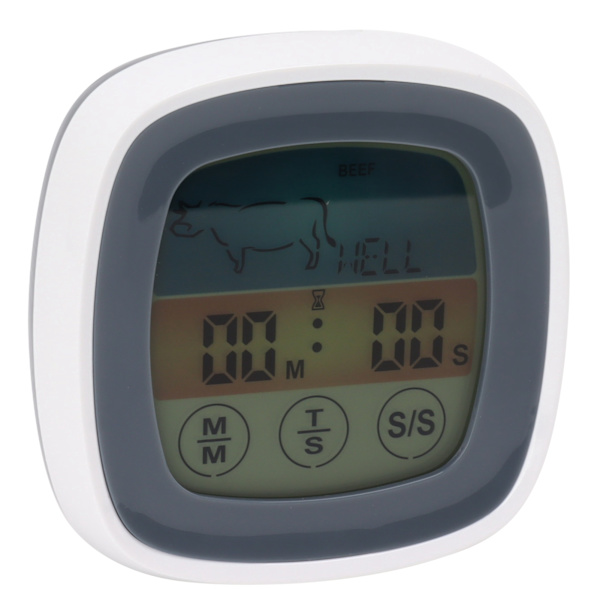 Matlagnings termometer med pekskärm, digital kökstimer, fältgrilltermometer, grå med vit mittram