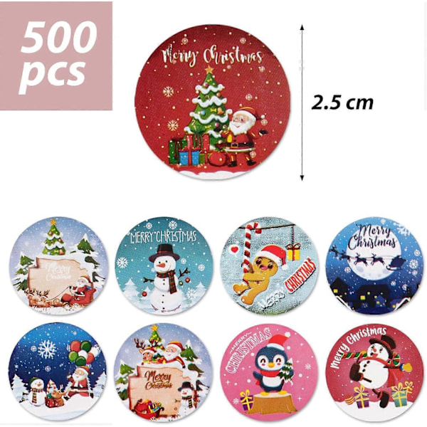 500 kpl Hyvää Joulua Tarrarulla Itseliimautuvat Joulun Sinettitarrat Etiketti 2,5 cm Joulu Pyöreä Tarra (Tyyli D)