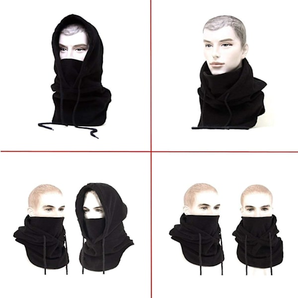 Multifunktionell Fleece Balaclava Mössa för Skidåkning, Motorcykel, Camping, Vandring - Svart