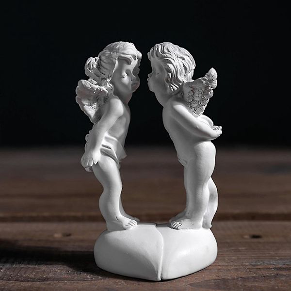 Sød Engelstatue til Par Udendørs Have Kerub Skulptur Boligdekoration