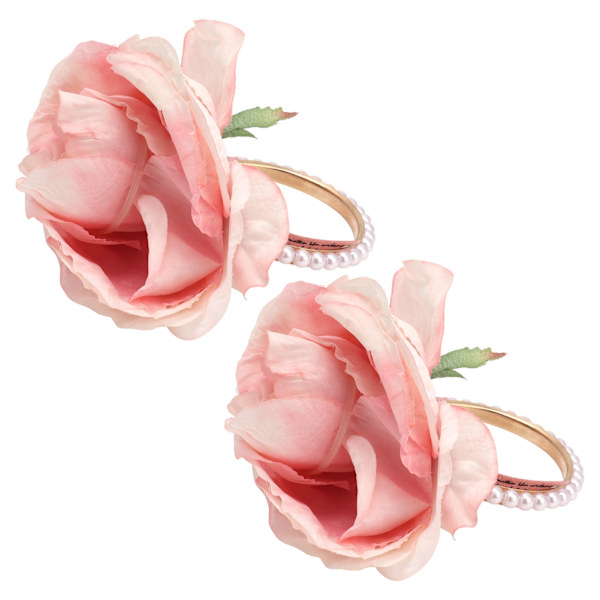 2 stk Jernserviettspenne Simulering Blomster kunstig perleserviettring for Hotel FestivalPink