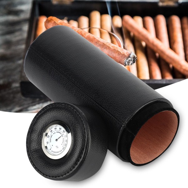 Mini Bärbar PU-läder Cederwood Fodrad Cigarr Humidor förvaringskärl (svart)