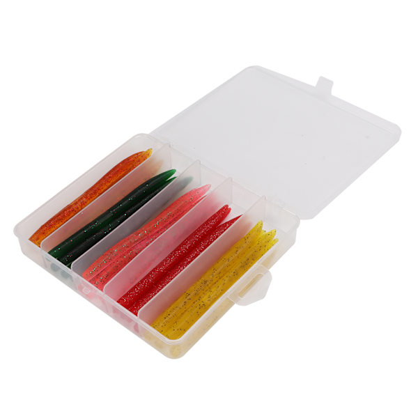 50 stk/boks Noodle Worm Soft Bait fiskeutstyrsett med gummi O-ring kunstig Soft Bait