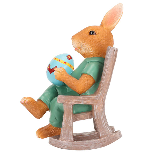 Bunny figur påskeæg gyngestol Håndmalet harpiks Perfekt størrelse påskehare statue til havegårdhave