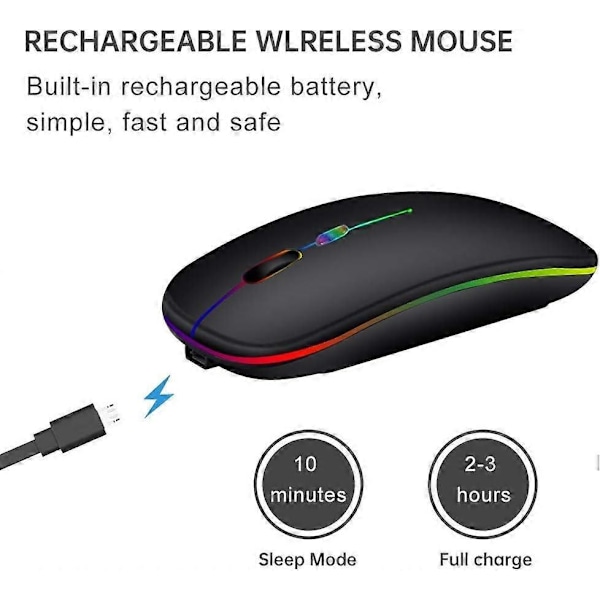 LED Trådløs Mus Bluetooth Mus, Genopladelig LED Dual Modes Trådløs Mus