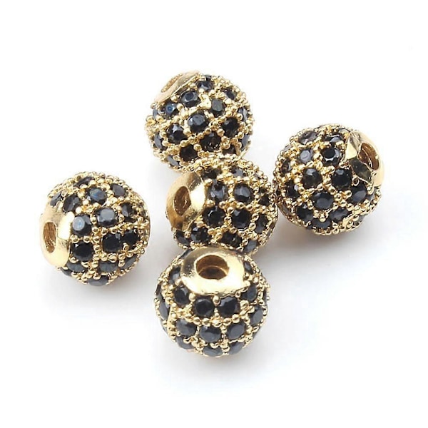 Runda Distanspärlor i Koppar Micro Pavé CZ Zirkon För DIY Smyckestillverkning Armband Halsband Tillbehör 4/6/8/10/12mm Guld Svart CZ 10mm
