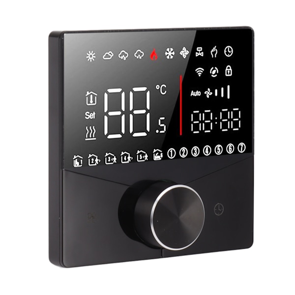 Smart termostat drejeknap design LCD farve display panel digital termostat til sauna rum gulvvarmesystem sort