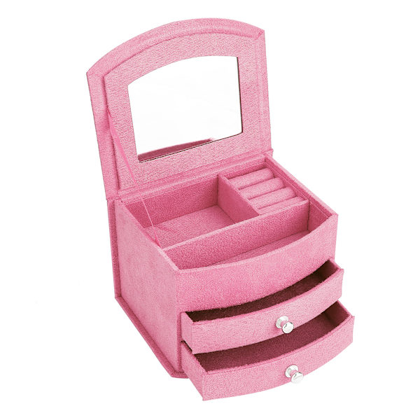 3-lags bærbar smykkeskrin for øredobber, ringer, armbånd og halskjeder - rosa
