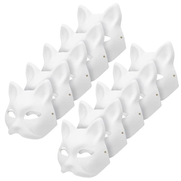 10-pack maskerad kattmasker Gör-det-själv festmasker Rekvisita målningsbara glansiga masker Party cosplaymasker