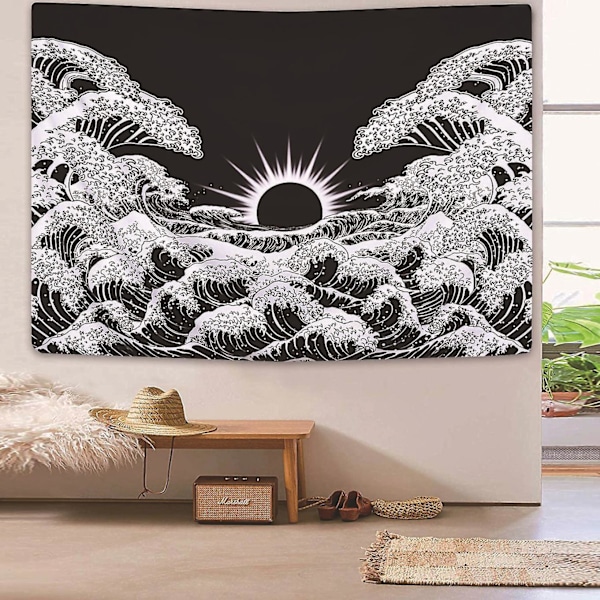 1kpl Seinävaate Suuri Aalto Seinävaate Auringonlaskulla Mustavalkoinen Meriaiheinen Seinävaate Olohuoneeseen Makuuhuoneeseen (Aalto, 150x200cm)