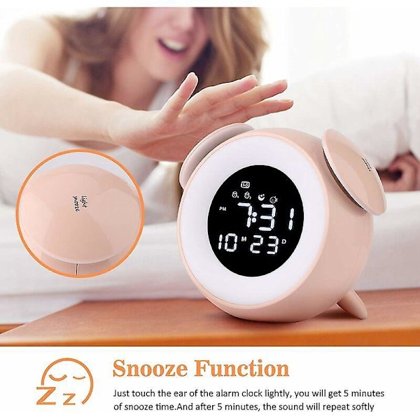 Ljusväckarklocka, Barnväckarklocka LED Sänglampa, Soluppgång & Solnedgångssimulering, med Touchkontroll Snooze Funktion USB-driven, Klocklampor för