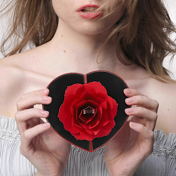 Rose Blomst Roterende Ringæske, Frieriæske, Rose Bryllups Forlovelses Ringæske, Smykkeopbevaringsæske