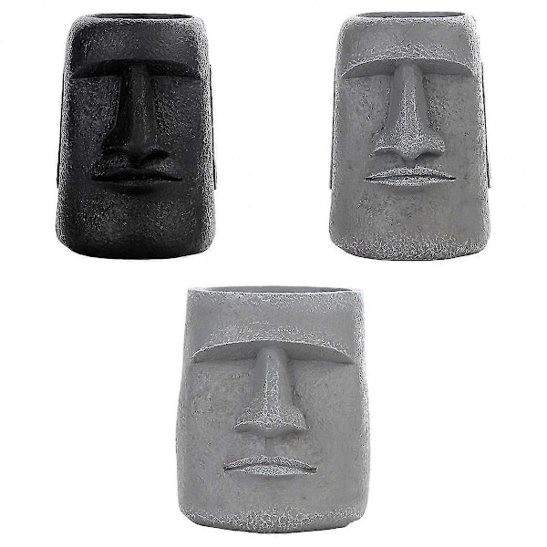 3x Påskeøen Statue Blomsterpotte Sukkulent Potte Til Hjemmet Zekai