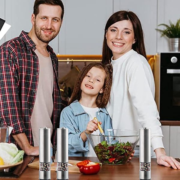 Elektrisk pepperkvern med LED-lys, salt- og pepperbøsser, justerbar grovhet, pepperkvern i rustfritt stål, elektrisk pepperkvern for urter