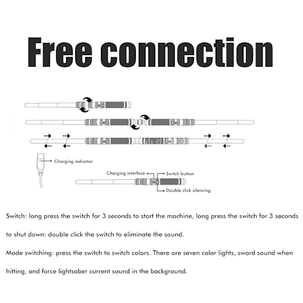 RGB 2 in 1 7 väriä vaihtava valaistu miekka ladattava laajennettava metallivalomiekka äänellä Cosplay-lelu lapsille lahjat