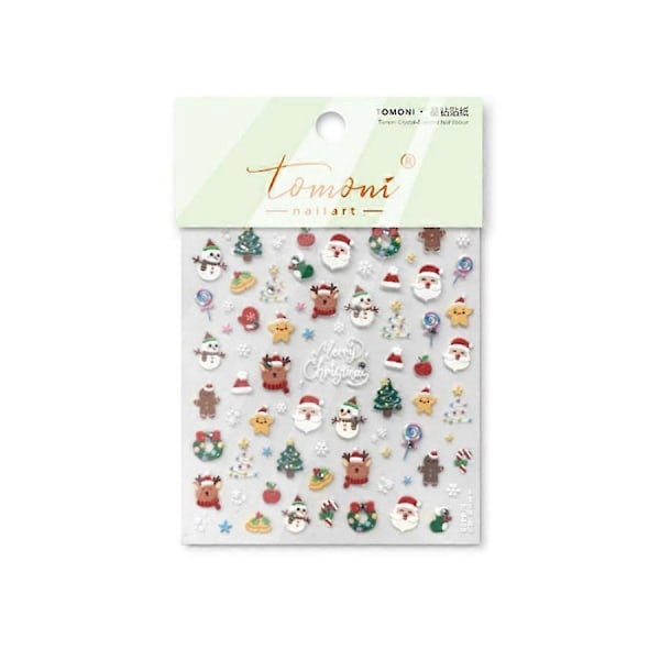 3D Jul Nagelstickers Snödesign Falska Naglar Dekorationer med Diamanter och Julrelief Storlek 10.3x8cm MS652