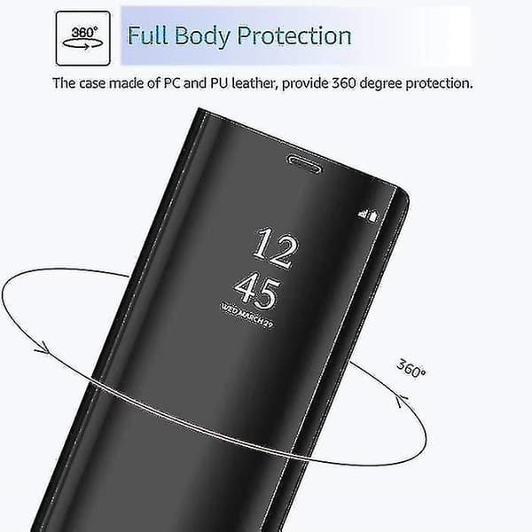 Etui Samsung Galaxy Note 8 Clear View Case Stødsikkert Spejl Flip Case Clear View Cover Stativ Samsung Note 8 Sort
