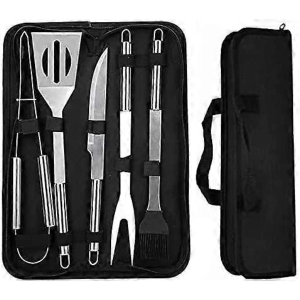 BBQ-kit, Grillredskap i rostfritt stål, Grillborste, Tång, Gaffel, Grillspett för Trädgård, Utomhus, Vandring och Resegrillning