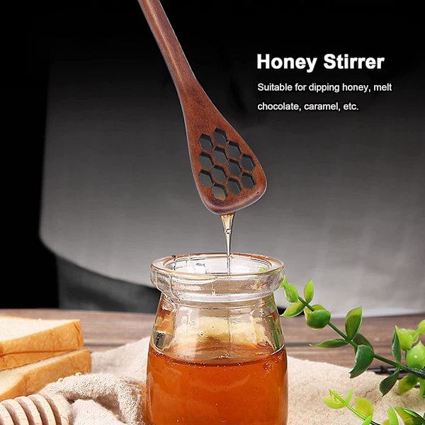 Træ Honning Drypper 3 stk, Honning Dyppe Pinde Træ Honning Kam Honning Pind Honning Dyppe Ske Kaffe Røreske Sirup Dyppere (Brun)