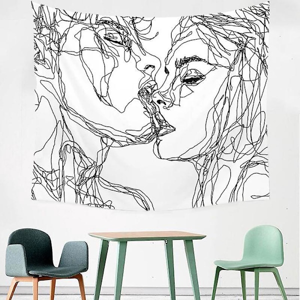 Män Kvinnor Själfull Abstrakt Skiss Väggbonad Kyssande Älskare Bonad Sovsal Väggbonad (M/130cmX150cm)
