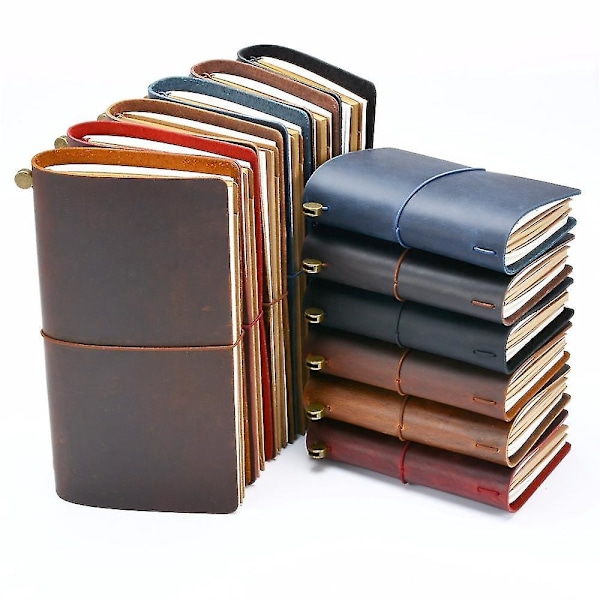 Resenärens Vintage Äkta Läder Notebook Journal - Handgjord Kohud Resedagbok Present A5 Storlek 22x15.5cm Ljusbrun
