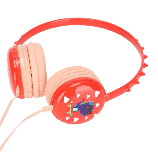 Børne kablet hovedtelefon 3,5 mm jack stereo justerbart pandebånd sød børne dinosaur headset til pc-tabletter rød