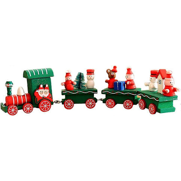 Söta Mini Tåg Ornament i Trä Barn Presentleksaker för Julfest Förskoledekoration (Grön)