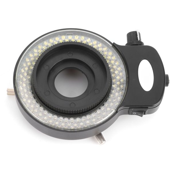 Mikroskoopin LED-valo, teollisuuskäyttöön soveltuva, säädettävä 144 LED:n rengaslamppu, musta kuori, AC100-240 V EU-pistoke