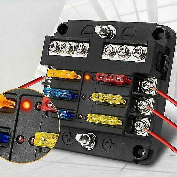 Vandtæt sikringsblok - 6-vejs 12 kredsløb med LED-indikator - Marine sikringsboks til DC 12V