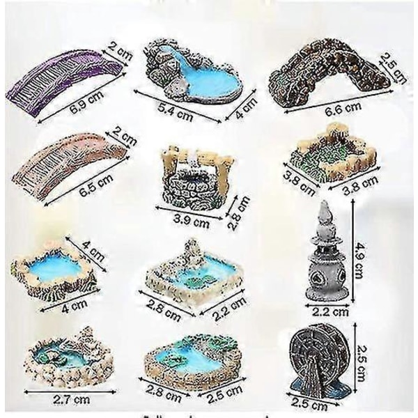 Mikro Landskabs Ornament Håndværk, Miniature Havearbejde Dekoration Resin Håndværk Figurer Bro Pool Vandbrønd Vindmølle Dam Eventyr Have Tilbehør Zekai