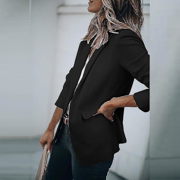 Kvinders Sort Sjal Krave Forretnings Cardigan Jakke - Langærmet Casual Arbejde Blazers