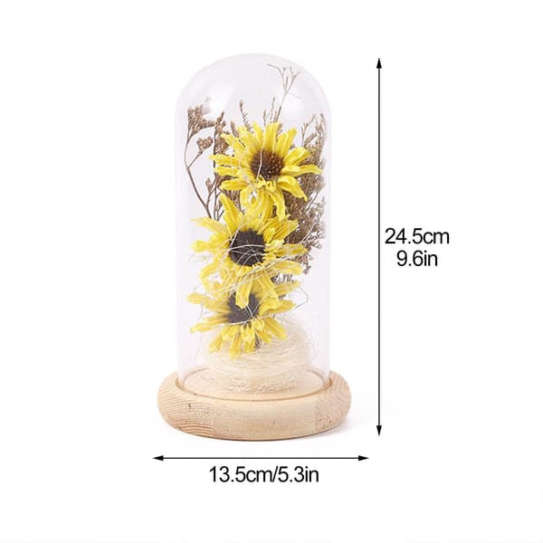 Præserveret Blomst Glas Dome Kunstig Simulation Solsikke med LED Lys til Valentinsdag Mors Dag Gave