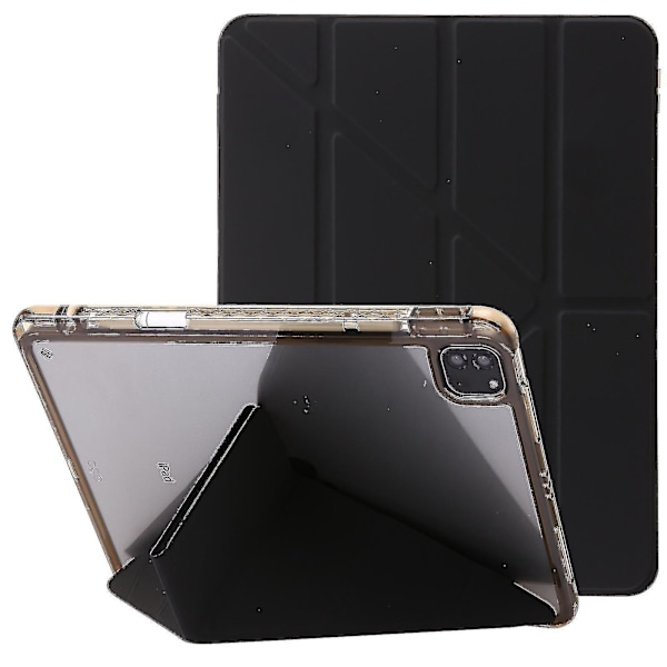 Tablet cover til iPad Pro 11 (2018) / (2020) / (2021) / (2022) / iPad Air (2020) / (2022) origami tri-fold stand læder+ klar akryl cover-B6 Sort