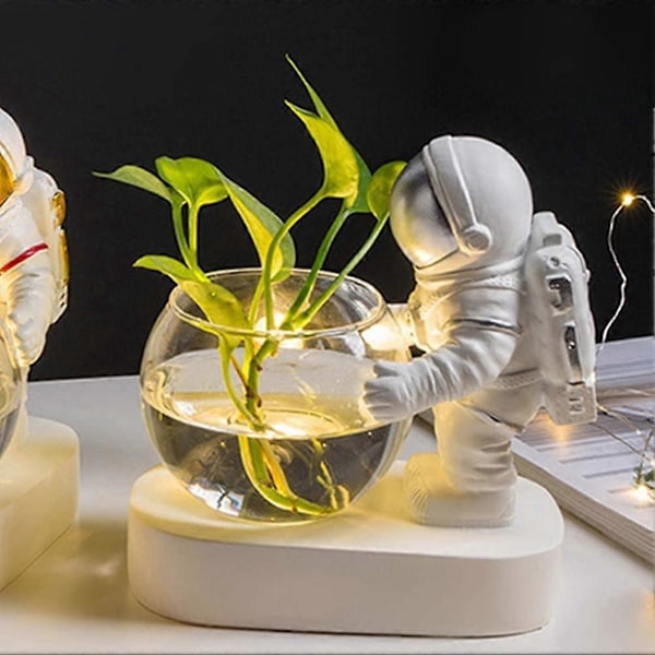 2025 Egnet Astronaut Plantekasse, Rummand Glasvase med LED Lys Nordisk Moderne Sukkulent Blomsterpotte Kreativ De